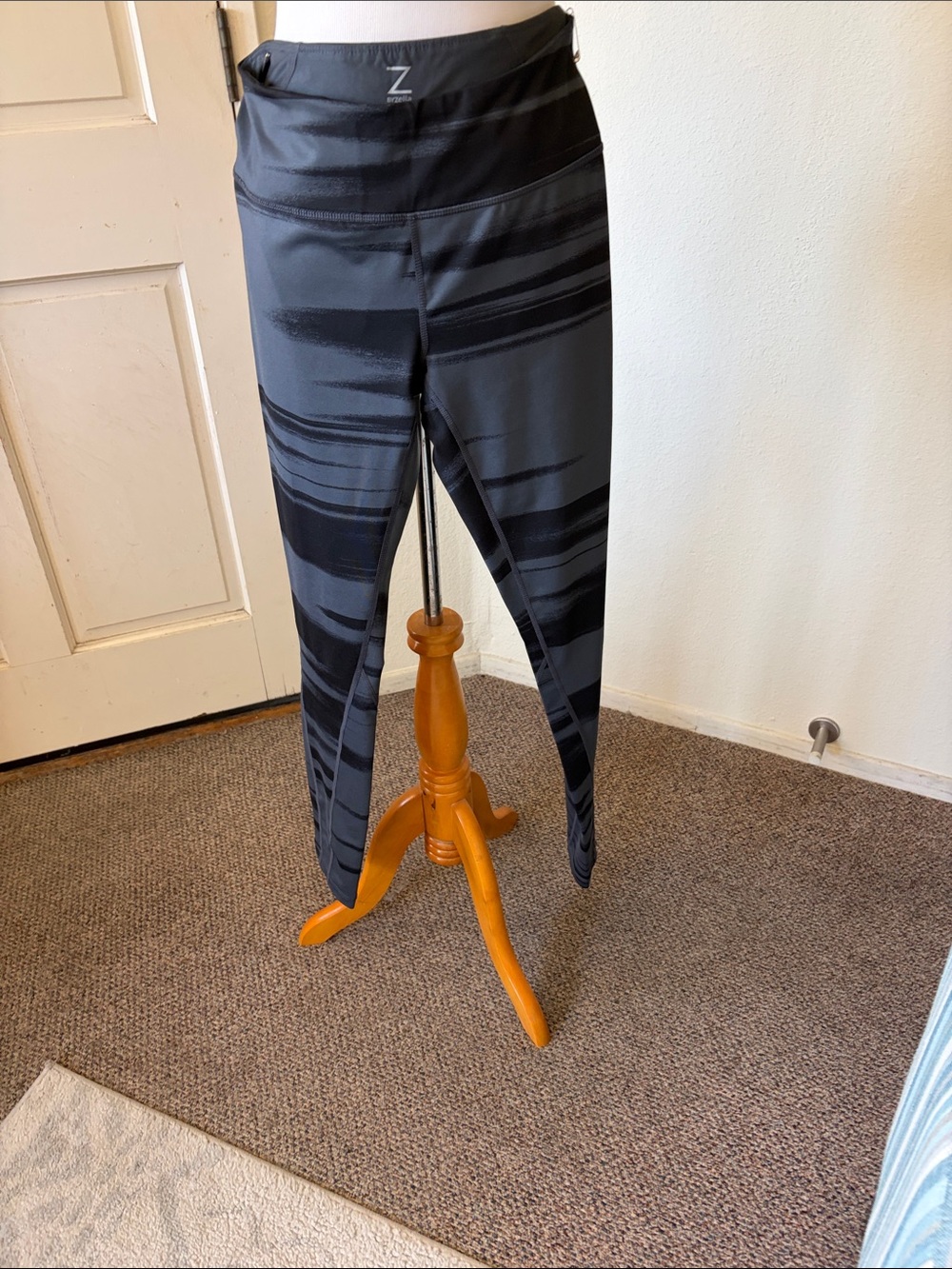 Zella Black and Charcoal Striped Performance Leggings